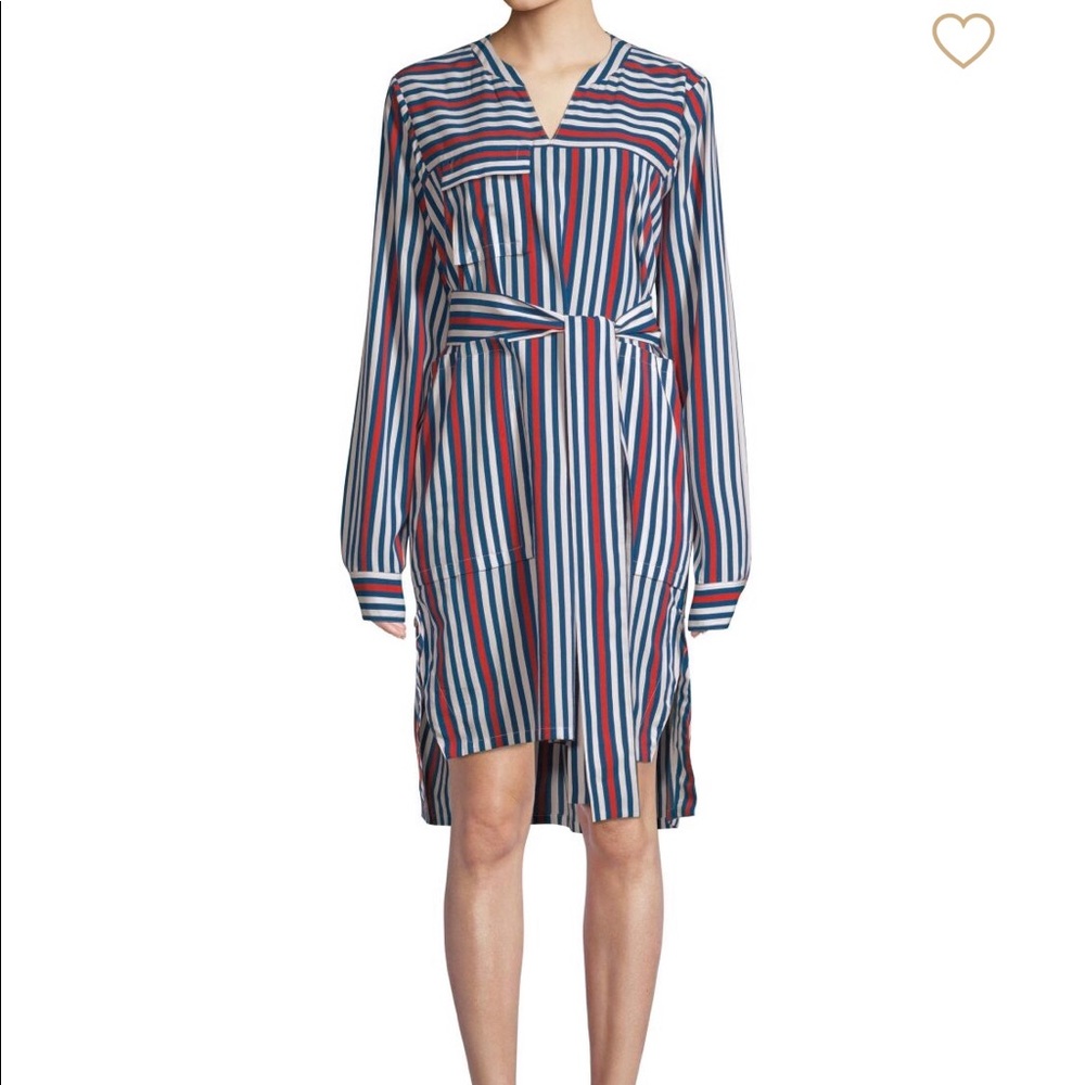 Derek Lam Long-Sleeve Belted Striped Shirtdress
